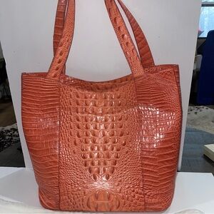 Brahmin Crocodile Embossed Leather large Tote Bag - Coral